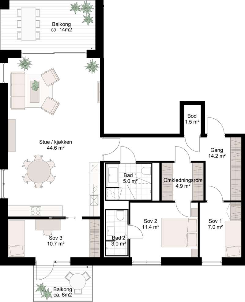 Standard planløsning 4-roms